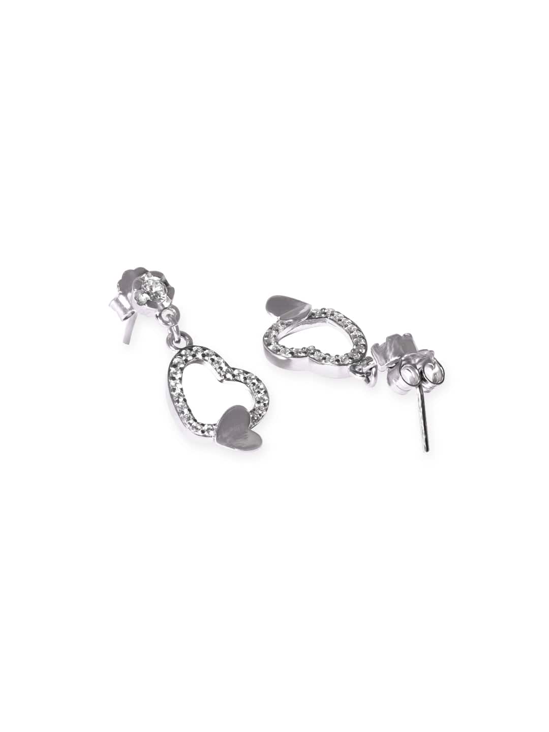 Buy 925 Sterling Silver American Diamond Heart Solitaire Stud Earrings for  Women Girls Adjustable online